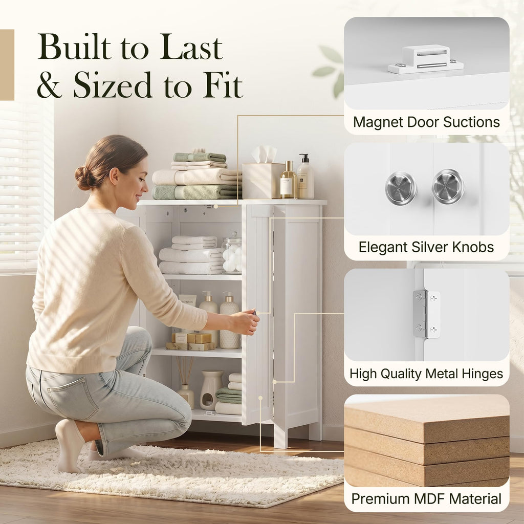 Bathroom Floor Storage Cabinet with Adjustable Shelf and Double Door Z93406