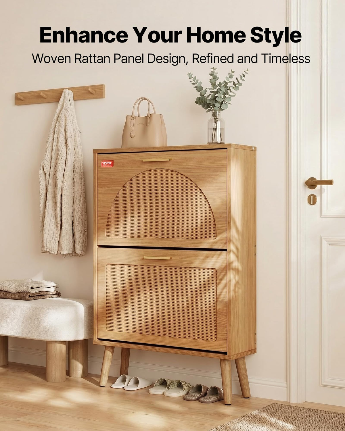 2 Flip Drawers Rattan Shoe Storage Cabinet Y795621