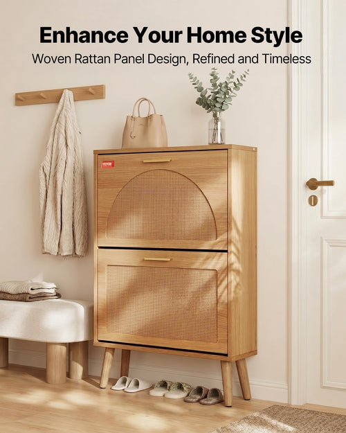 2 Flip Drawers Rattan Shoe Storage Cabinet Y795621