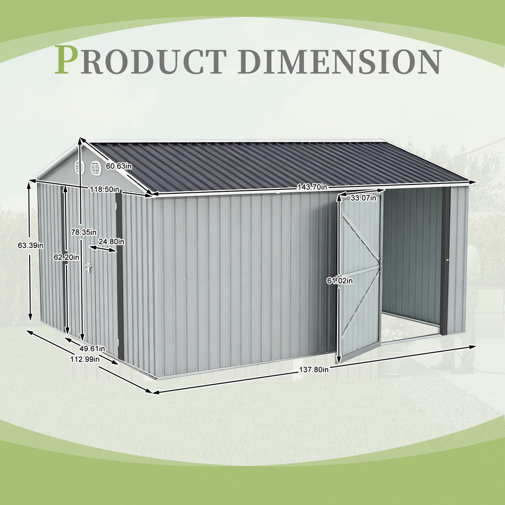 10x12 FT Metal Storage Shed with Lockable Doors and Sloped Roof A77348