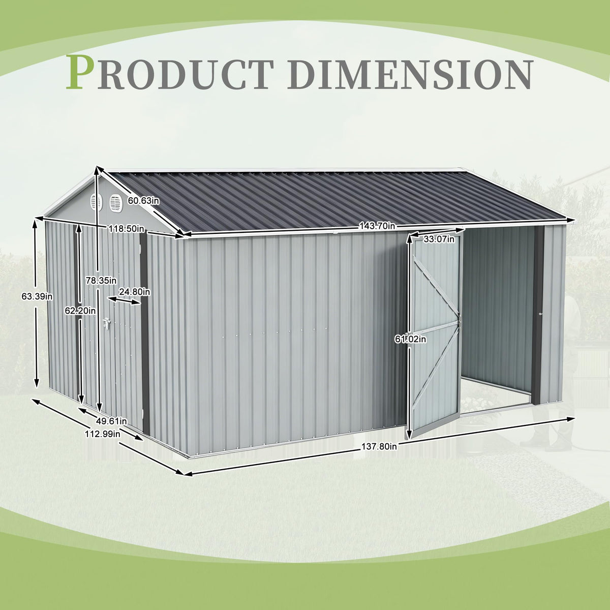 10x12 FT Metal Storage Shed with Lockable Doors and Sloped Roof A77348