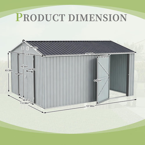 10x12 FT Metal Storage Shed with Lockable Doors and Sloped Roof A77348