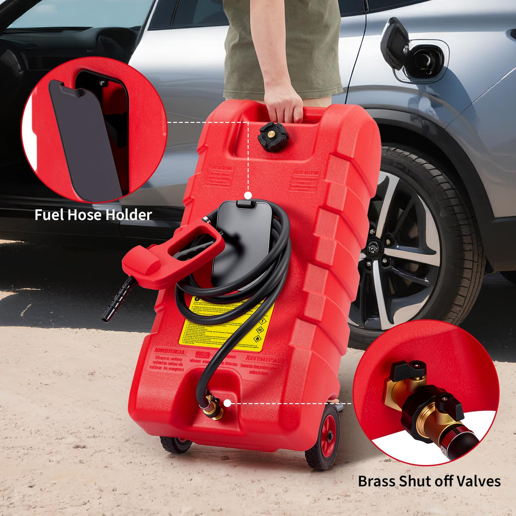 15 Gallon Portable Fuel Gas Can with Wheels and Hose J527