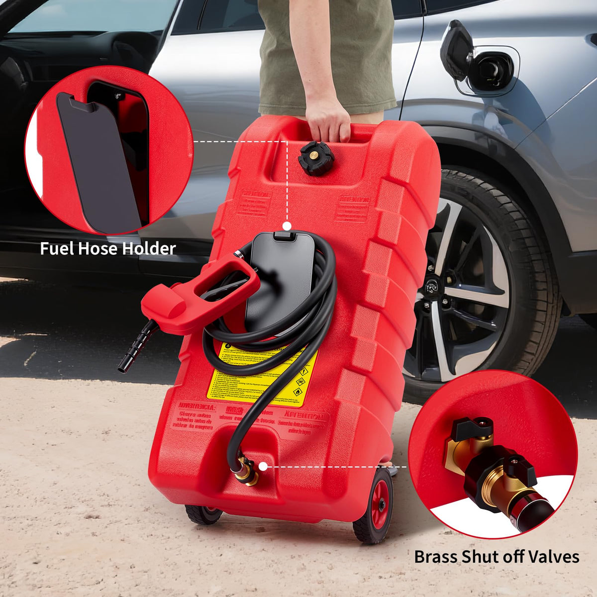 15 Gallon Portable Fuel Gas Can with Wheels and Hose J527