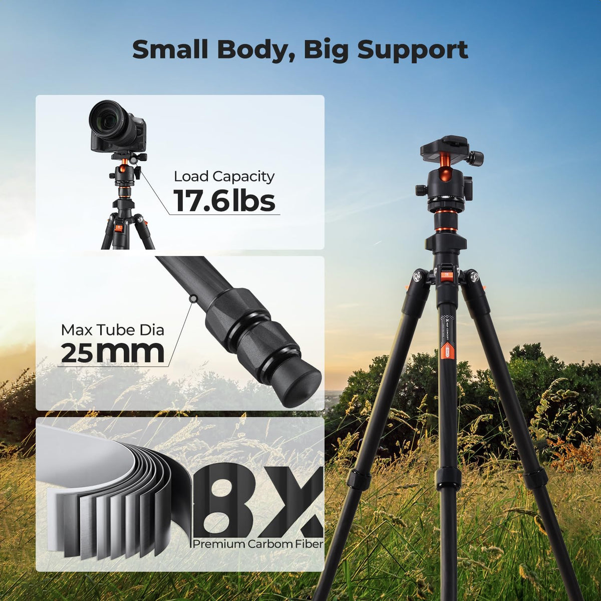 Carbon Fiber Camera Tripod with Ball Head J924