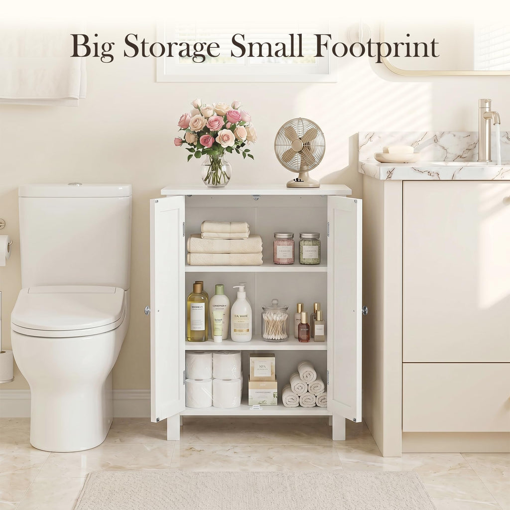 Bathroom Floor Storage Cabinet with Adjustable Shelf and Double Door Z93406