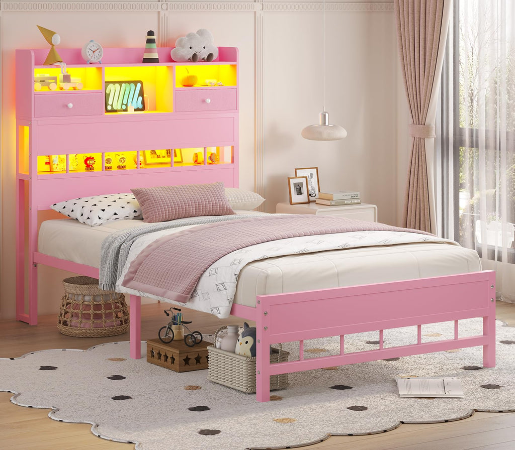 Twin Bed Frame with Storage Headboard V2780