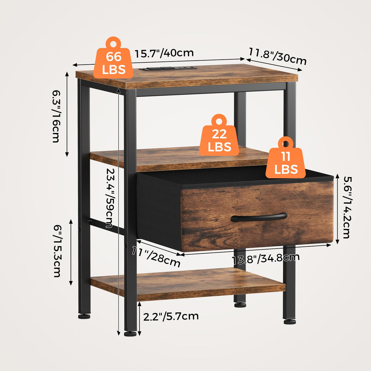 Nightstand with Charging Station and Fabric Drawer C4944