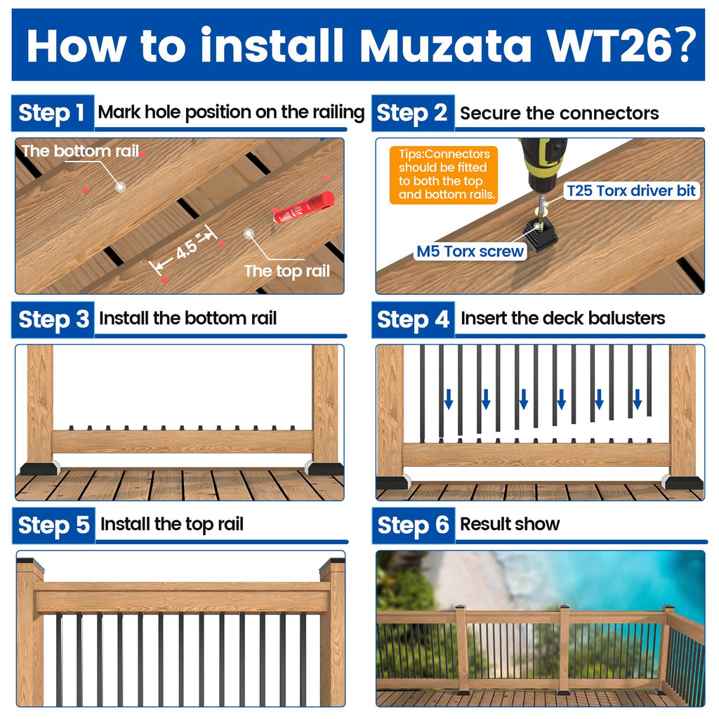 50 Pack 32" Black Aluminum Square Deck Balusters M18177