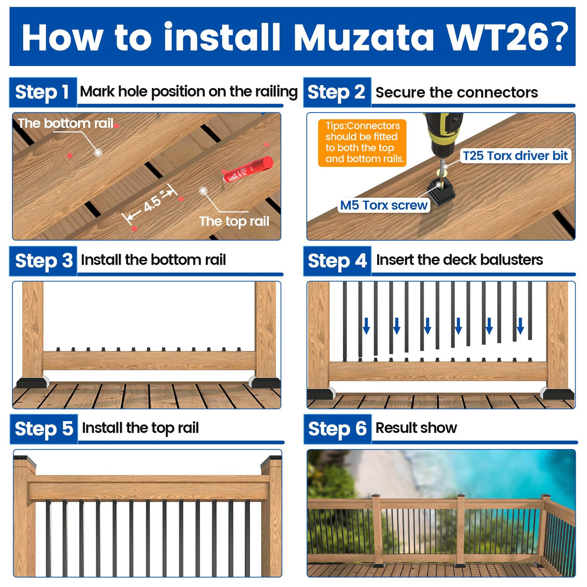 50 Pack 32" Black Aluminum Square Deck Balusters M18177