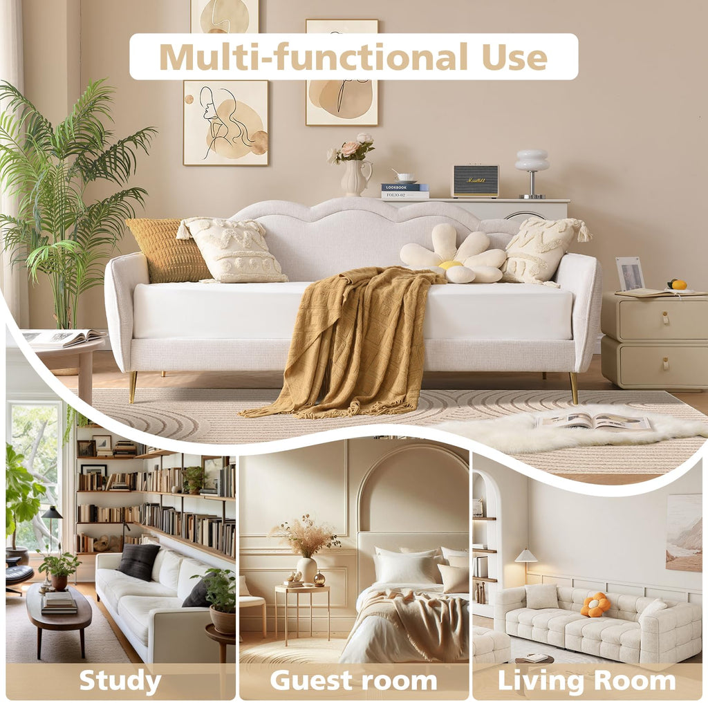 Twin Size Upholstered Linen Daybed with Metal Legs C6666