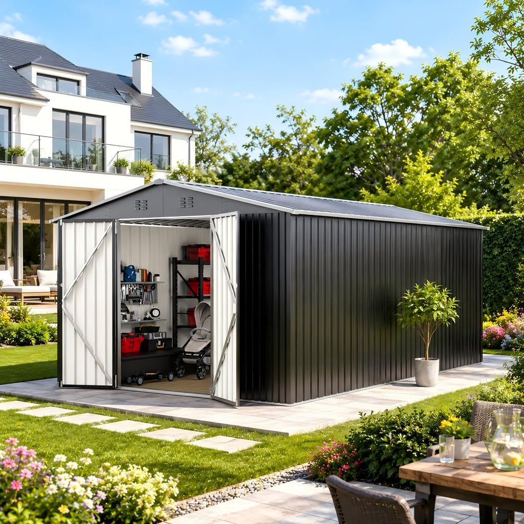 10X14 FT Metal Outdoor Storage Shed with Lockable Doors U136578