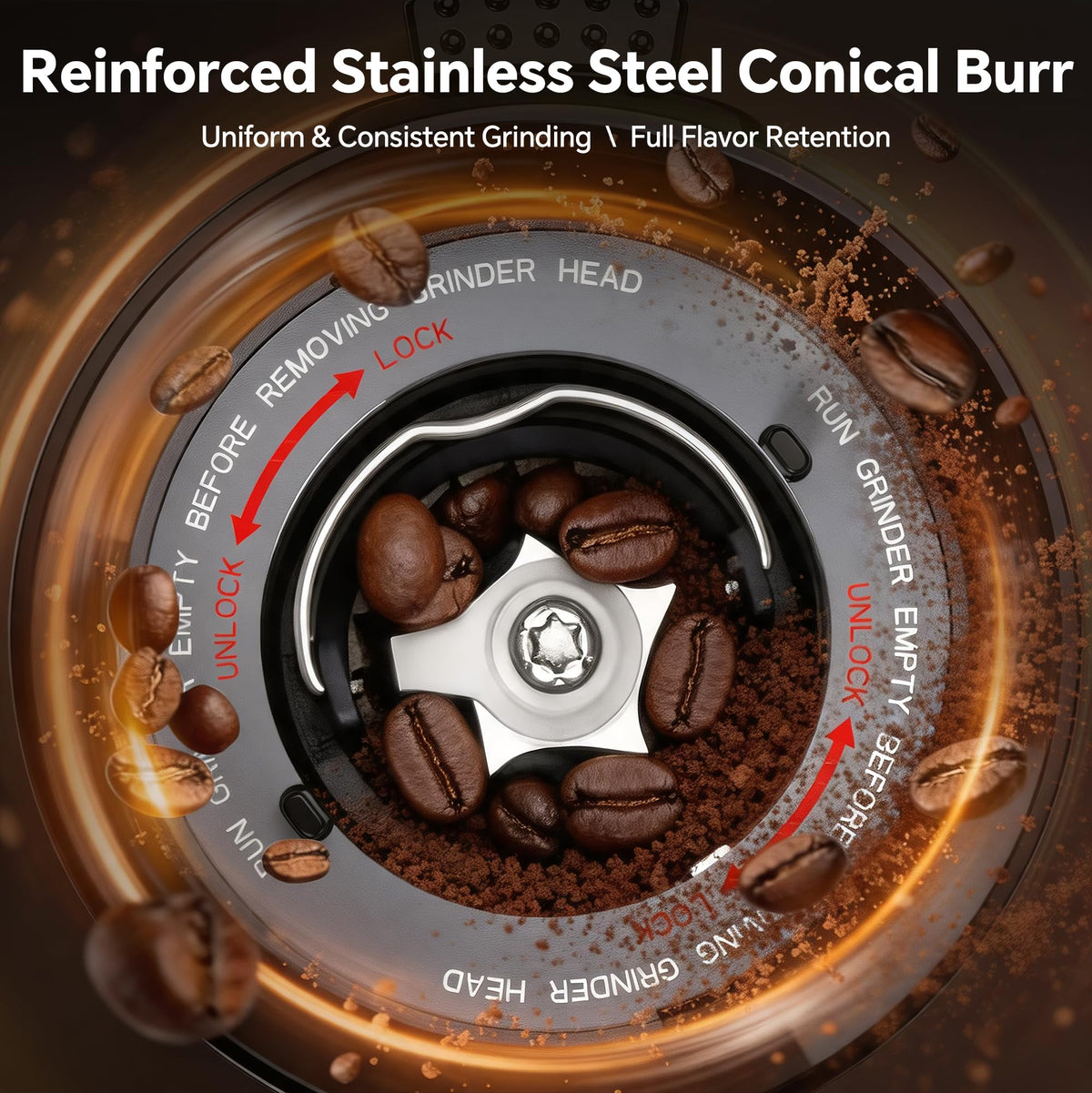 Conical Burr Coffee Grinder, 51 Grind Settings, 1-12 Cups, Stainless Steel Z723