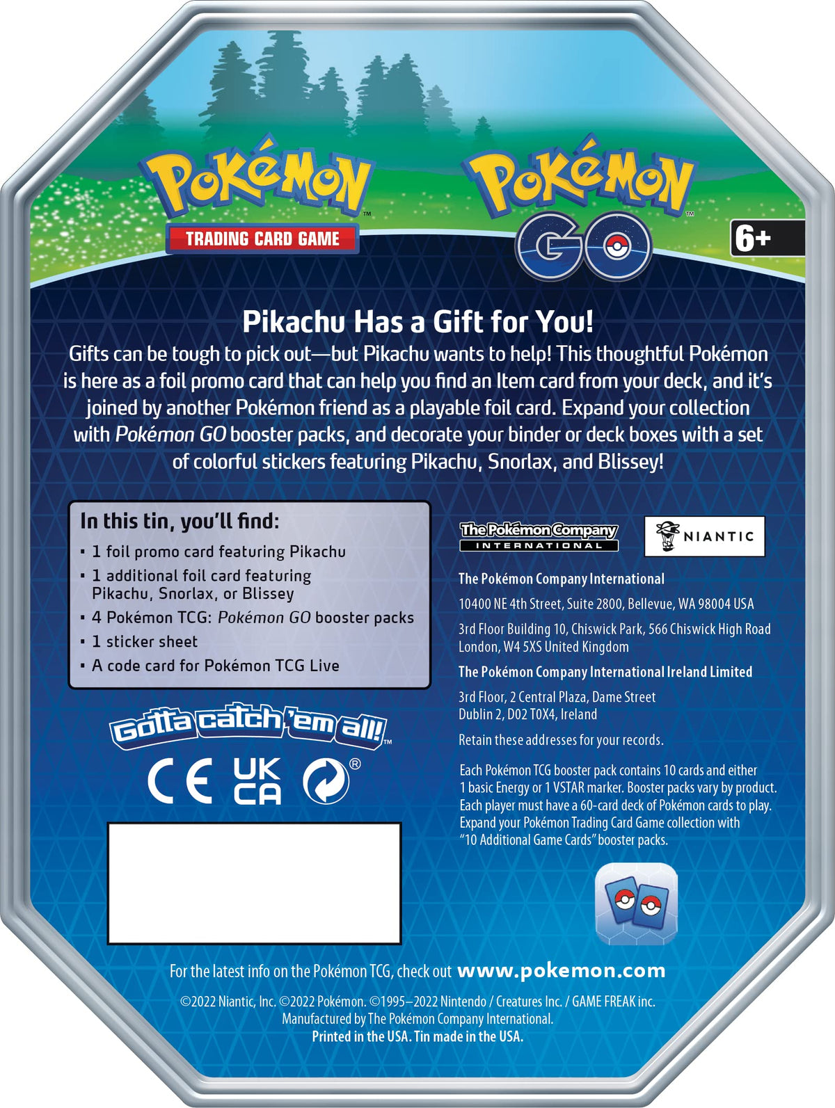 Pokémon TCG GO Tin 2 Foil Cards & 4 Booster Packs N776
