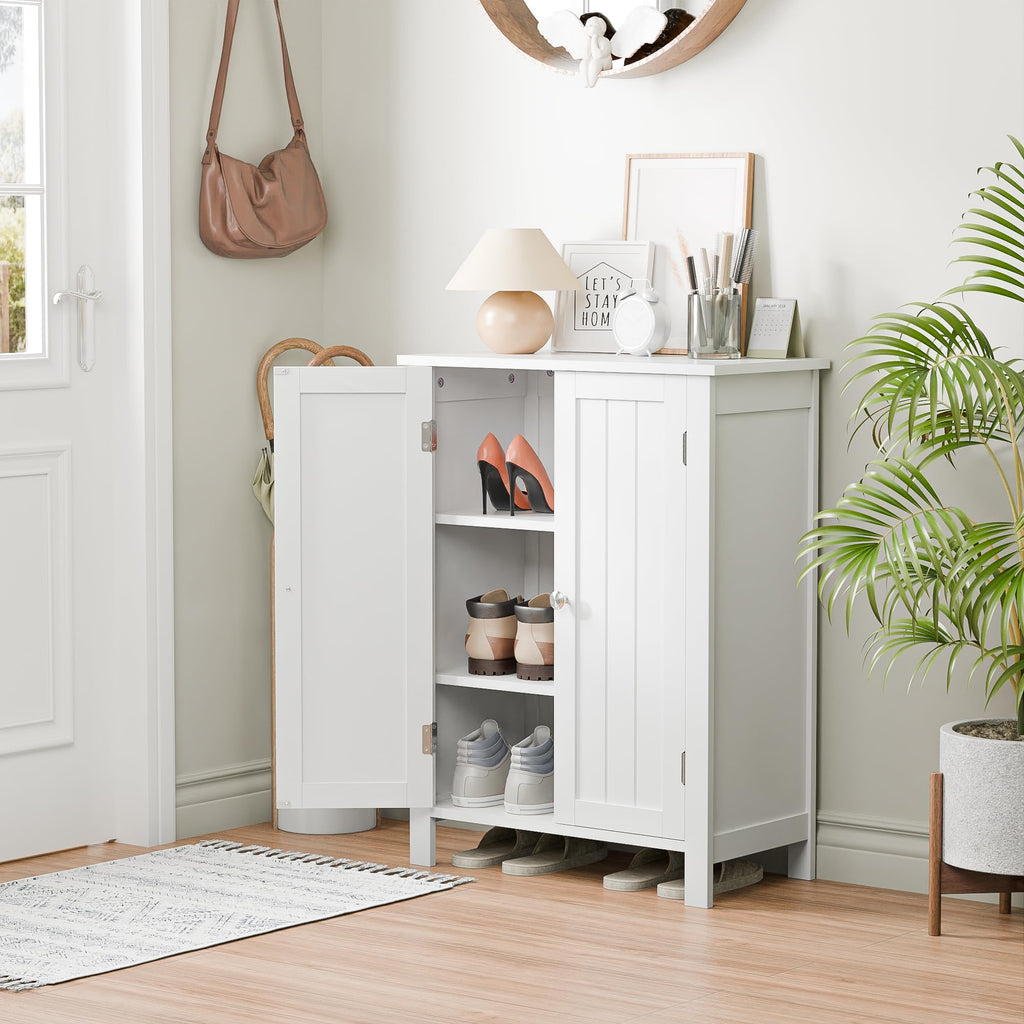 Bathroom Floor Storage Cabinet with Adjustable Shelf and Double Door Z93406