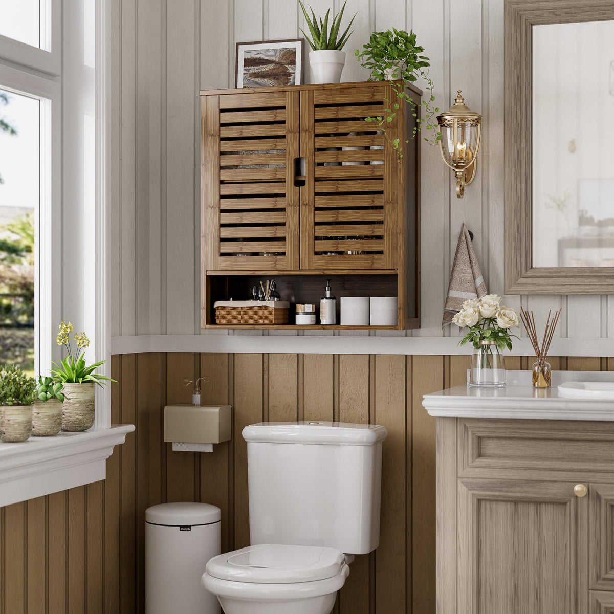 Bamboo Over-The-Toilet Storage Cabinet with 2 Door Y723