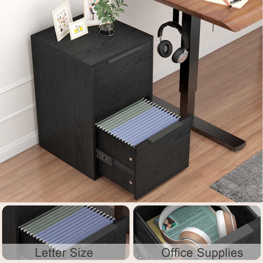 Black Two Drawer Wood File Cabinet F5432