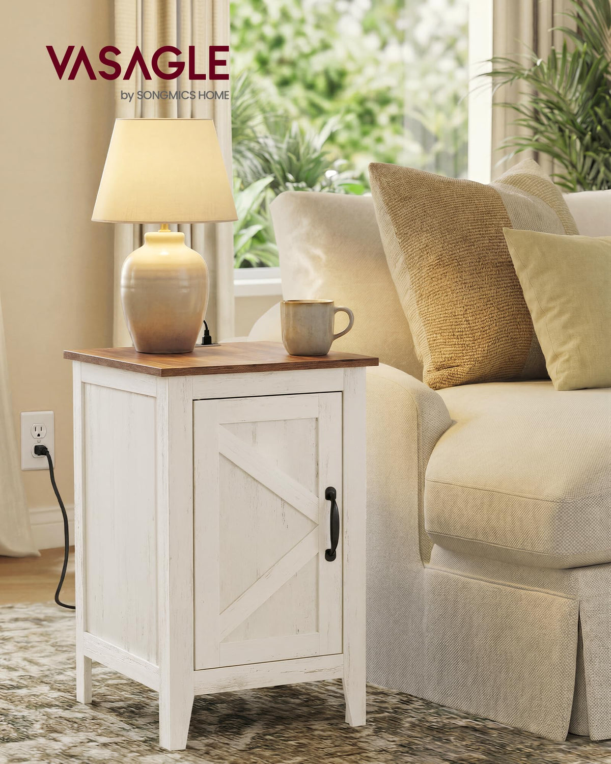 Side Table with Charging Station and Storage Cabinet P751265