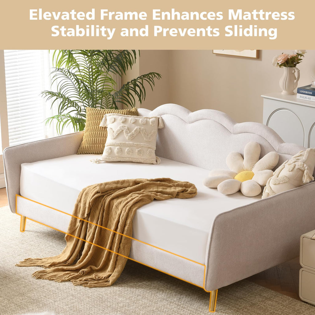 Twin Size Upholstered Linen Daybed with Metal Legs C6666