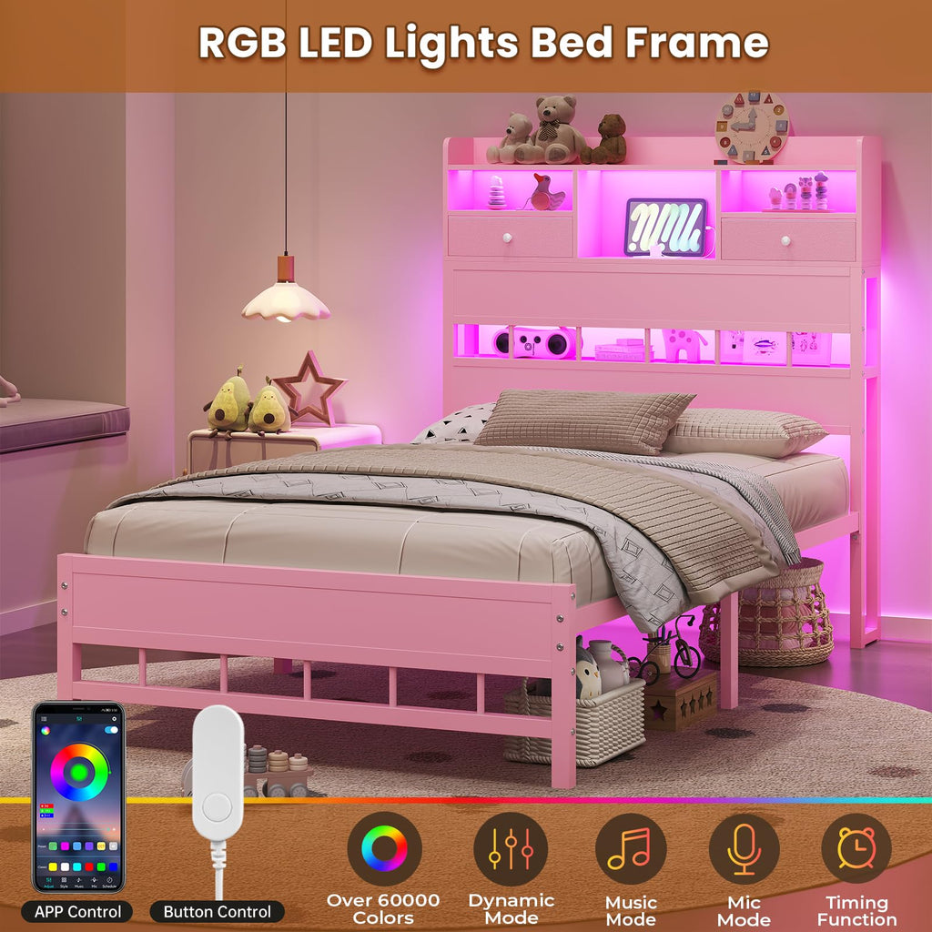 Twin Bed Frame with Storage Headboard V2780