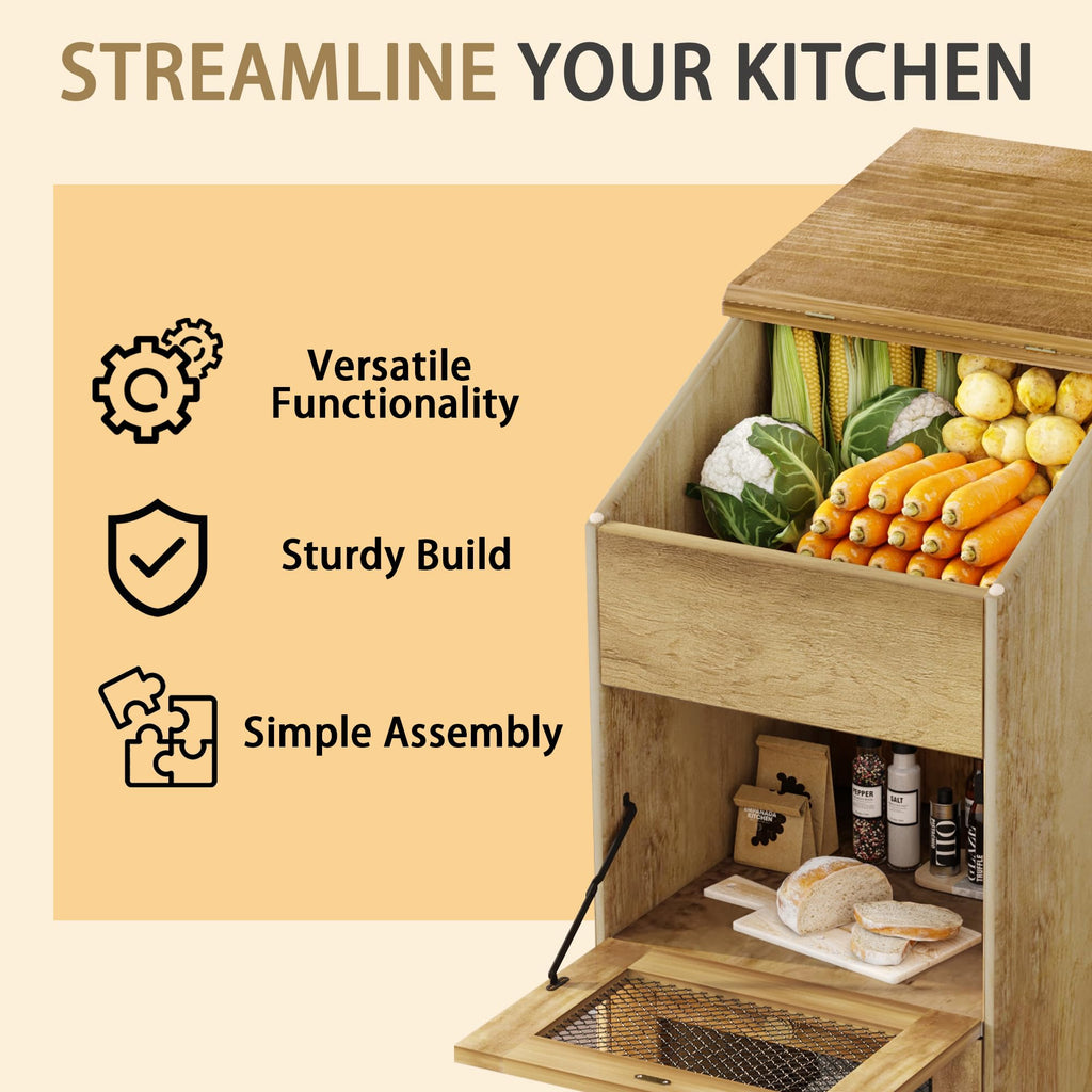 Brown Wooden Potato Storage Bin with Wheel Y879