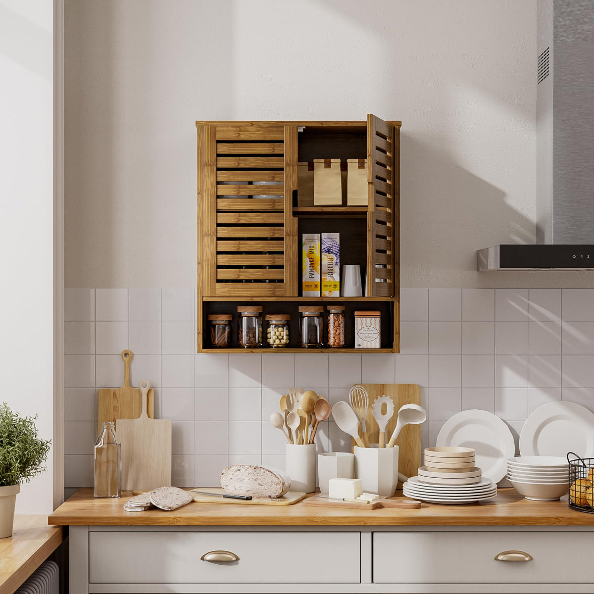 Bamboo Over-The-Toilet Storage Cabinet with 2 Door Y723