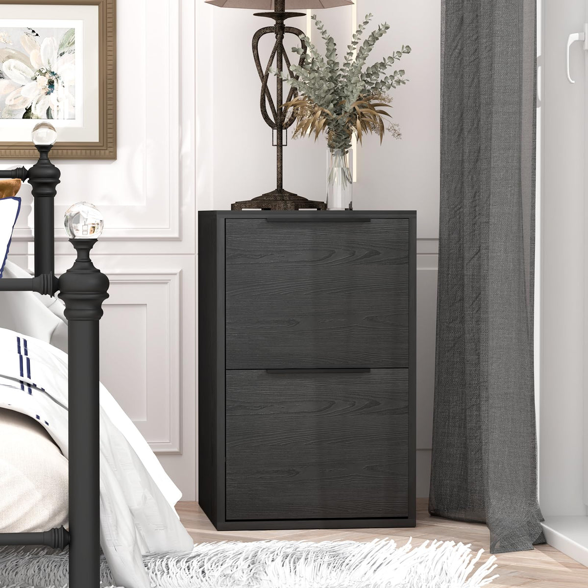 Black Two Drawer Wood File Cabinet F5432