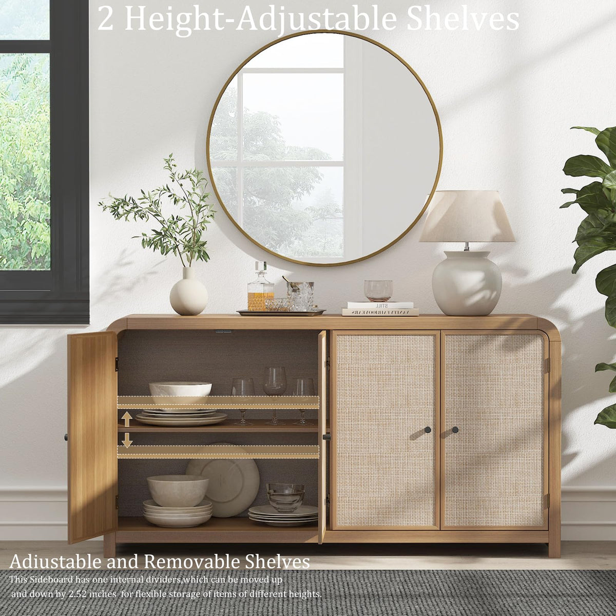 Oak Rattan Sideboard Buffet Cabinet H709329