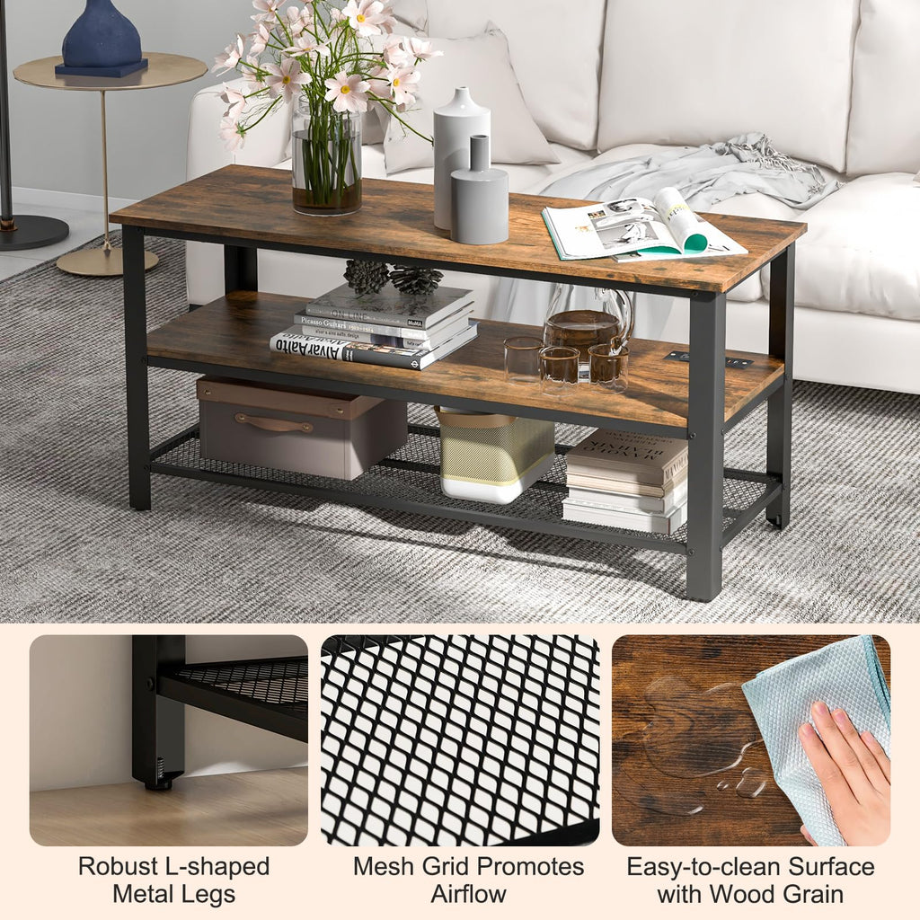 Small 3-Tier TV Stand with Power Outlets and USB Ports F9652
