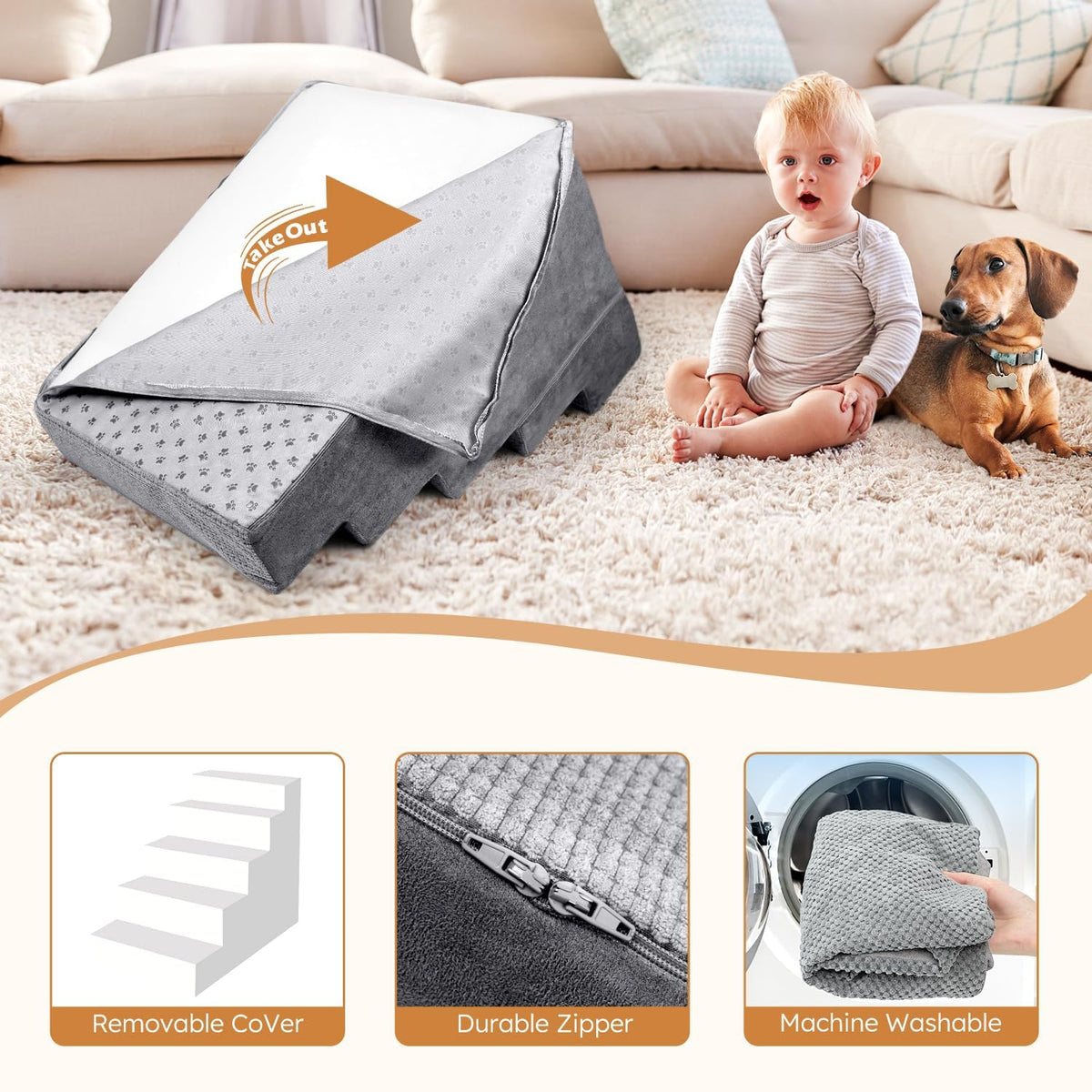 5-Step Grey Foam Dog Stairs N45687
