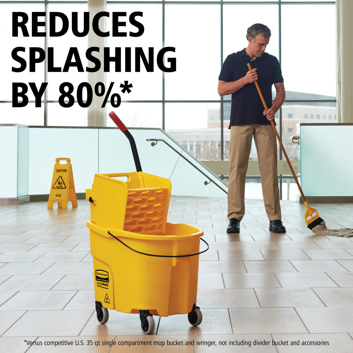 26 Qt. Side-Press Mop Bucket and Wringer Combo on Wheels, Yellow Q3204