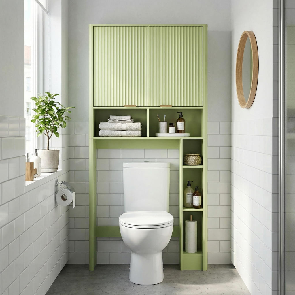 Green Over the Toilet Storage Cabinet with Adjustable Shelf N471