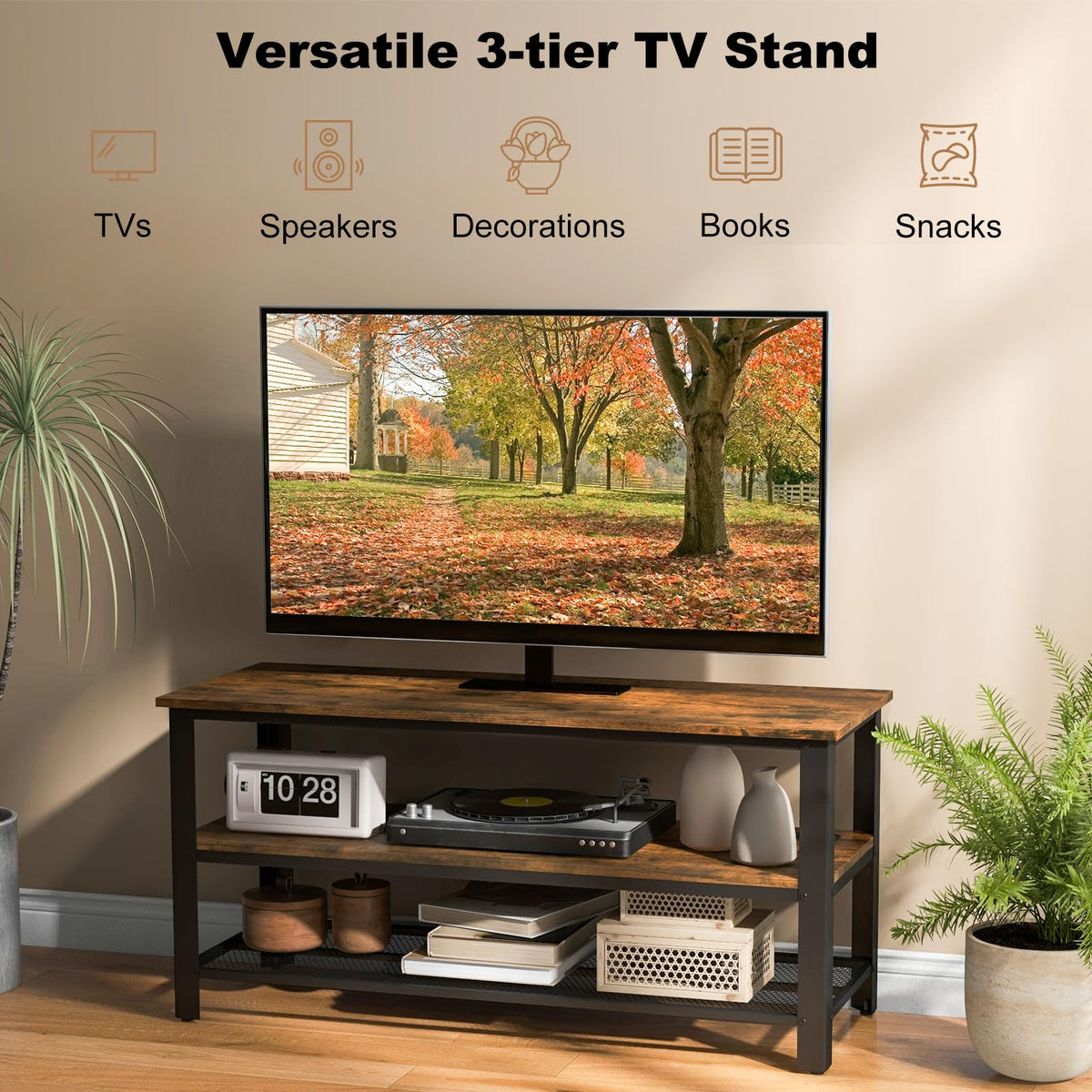 Small 3-Tier TV Stand with Power Outlets and USB Ports F9652