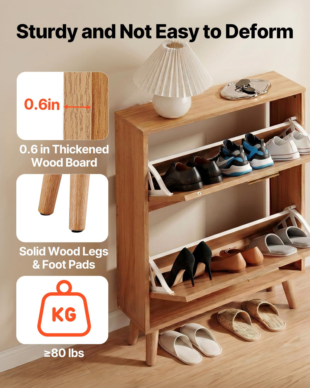 2 Flip Drawers Rattan Shoe Storage Cabinet Y795621