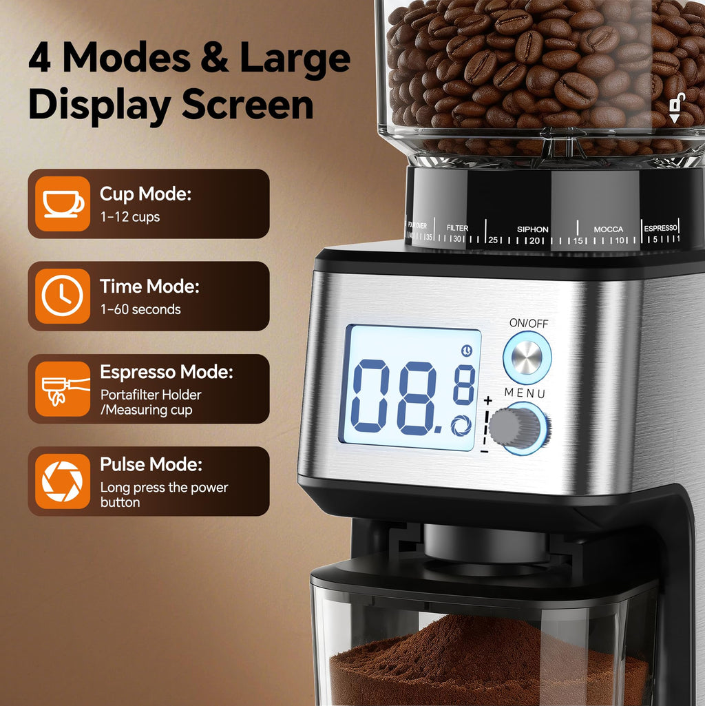 Conical Burr Coffee Grinder, 51 Grind Settings, 1-12 Cups, Stainless Steel Z723