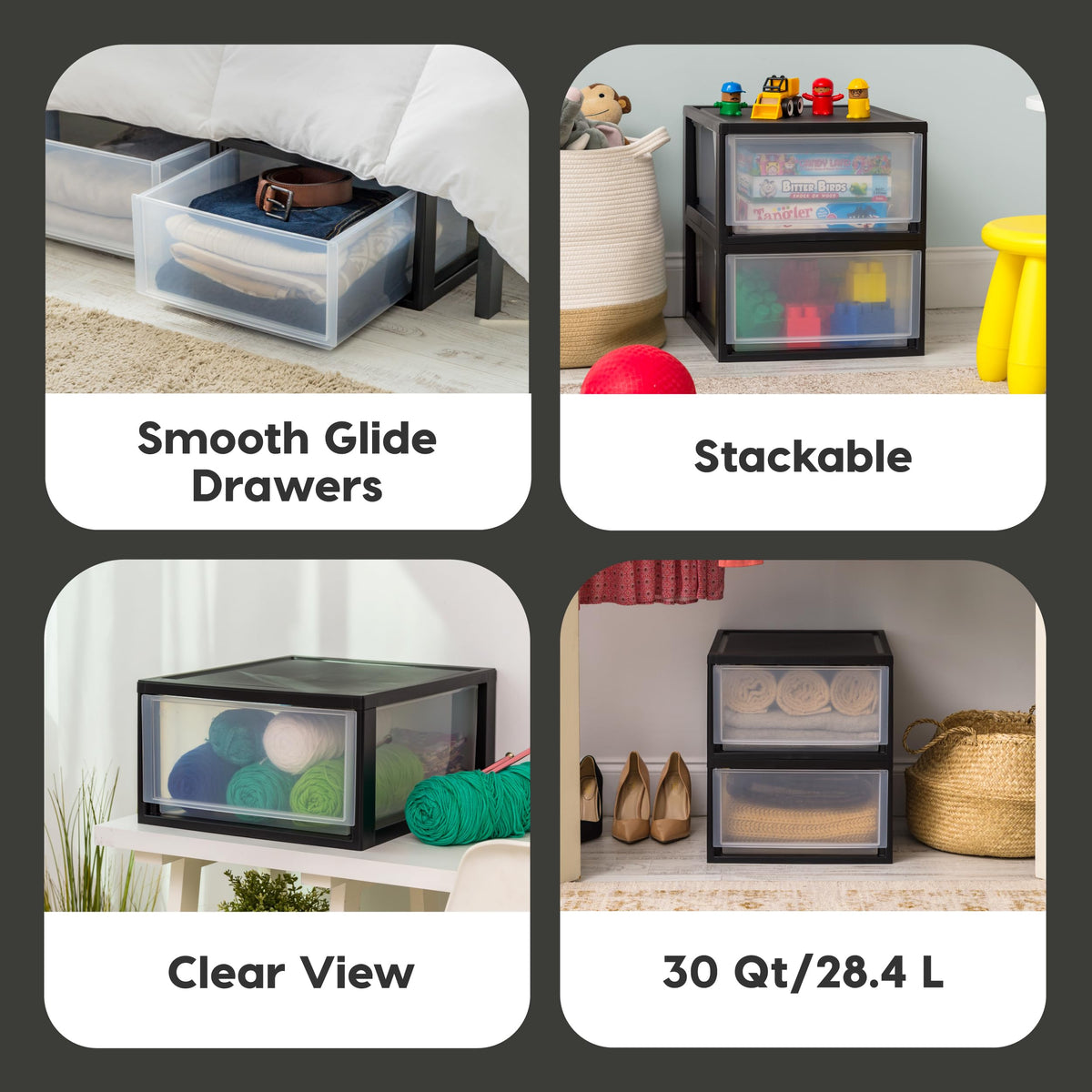 2-Pack 30 Qt. Black Stacking Drawer Organizer Q894