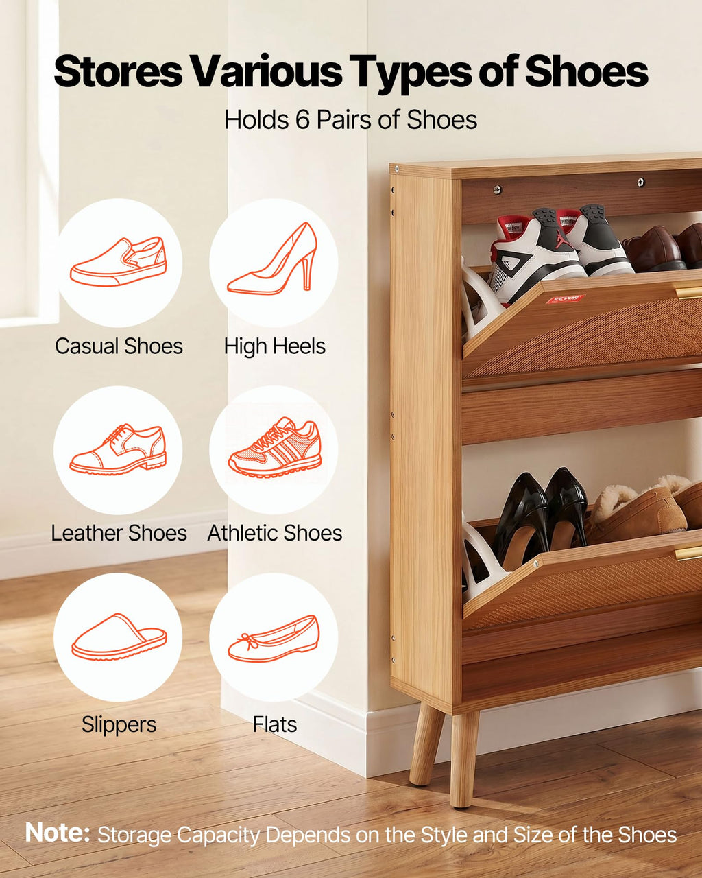 2 Flip Drawers Rattan Shoe Storage Cabinet Y795621
