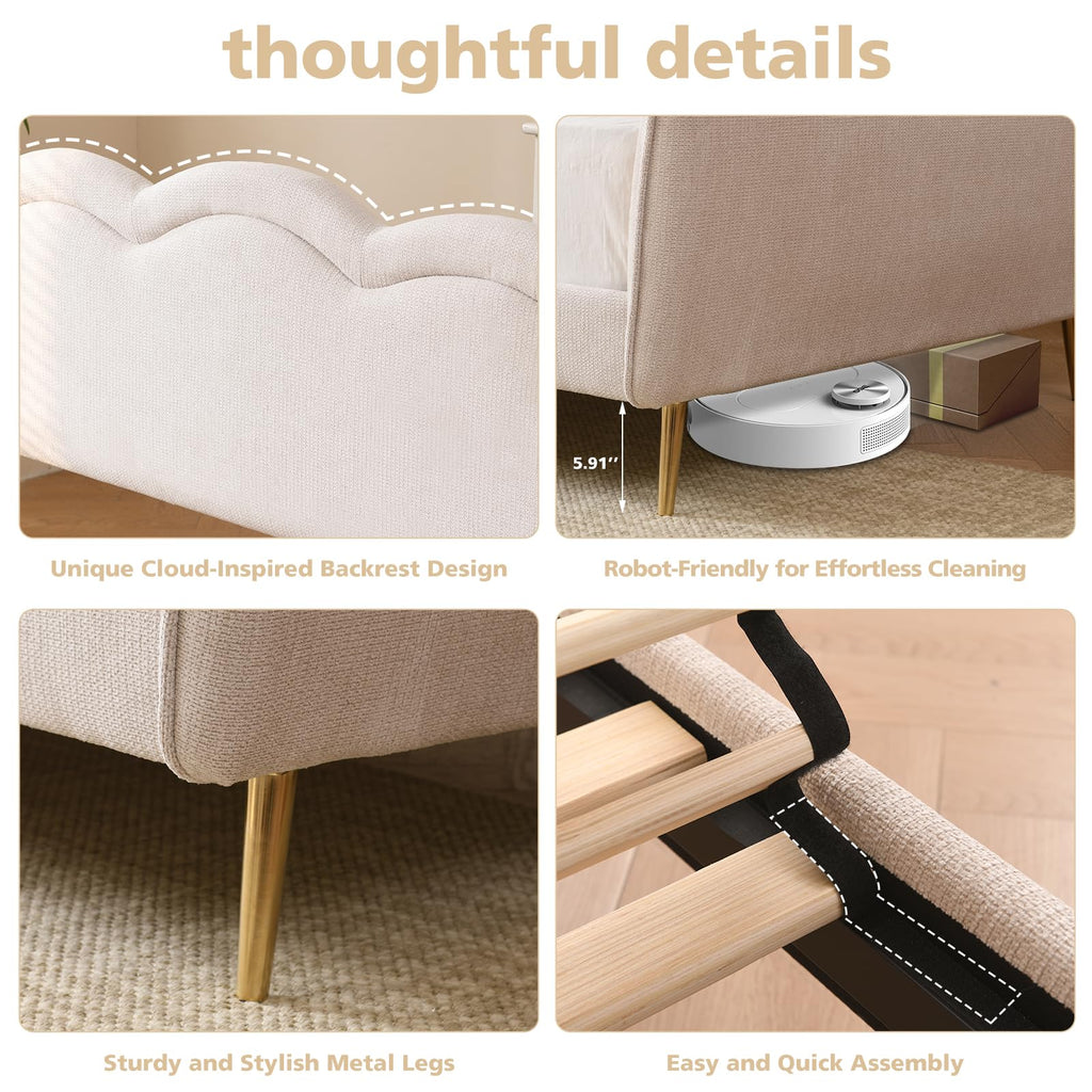 Twin Size Upholstered Linen Daybed with Metal Legs C6666