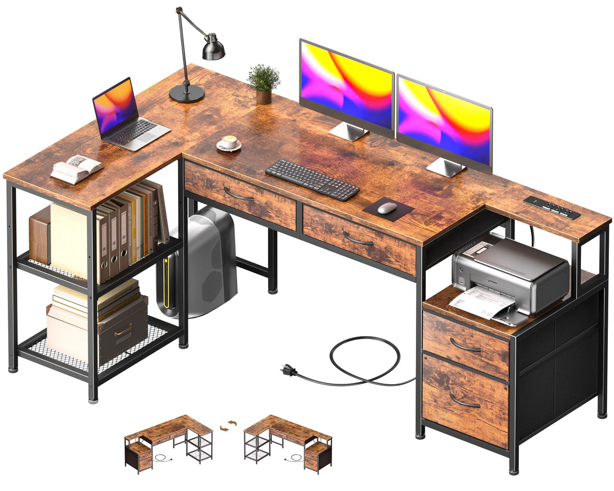 57" L Shaped Computer Desk with Power Outlet W476110