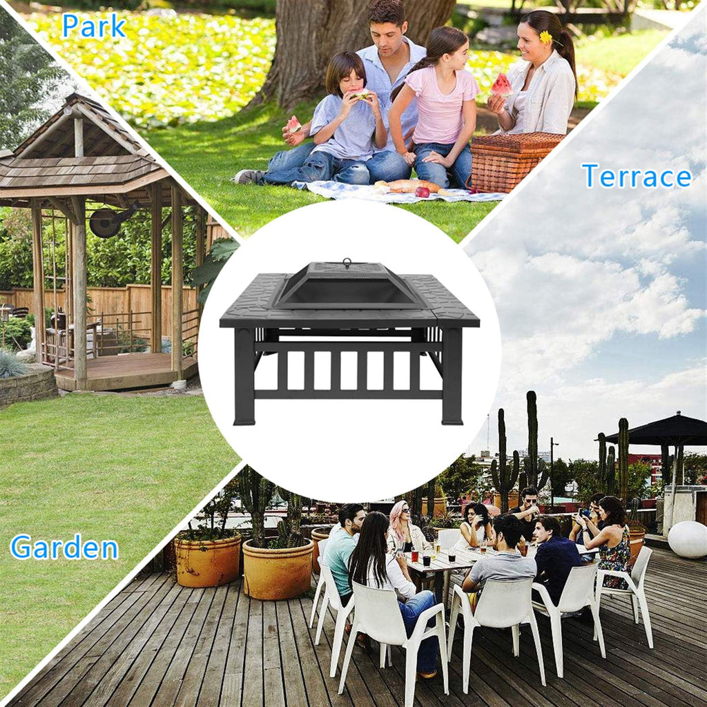 32 Inch Black Metal Wood Burning Fire Pit Q222