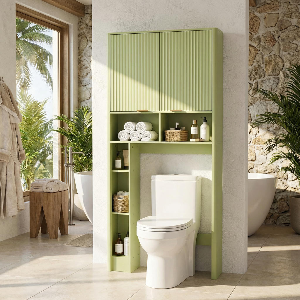 Green Over the Toilet Storage Cabinet with Adjustable Shelf N471