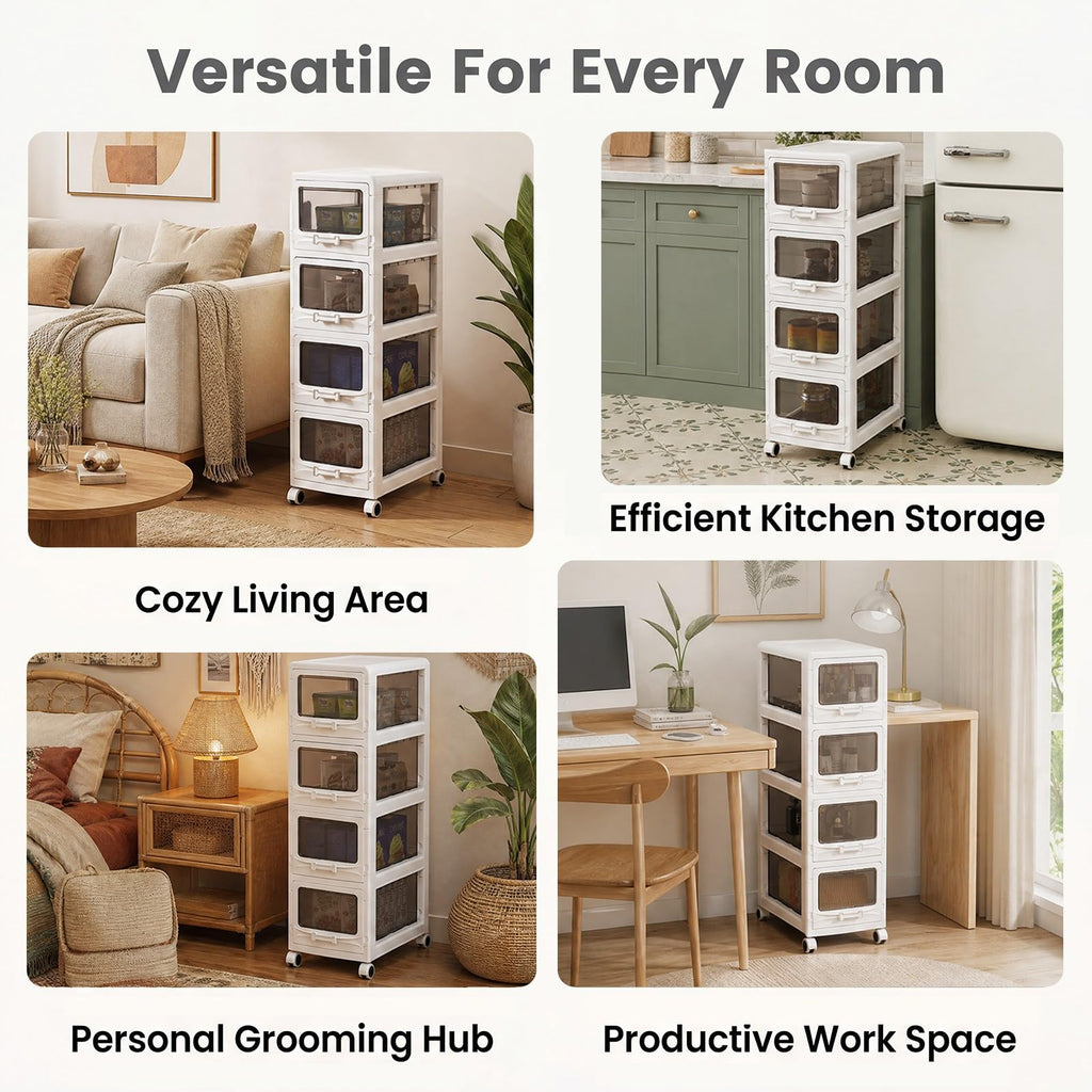 4 Tier Plastic Storage Organizer with Lockable Wheels L797334