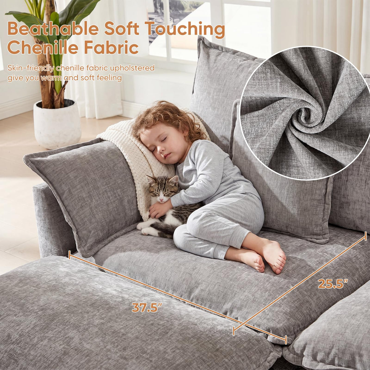 Light Gray Chenille 2 Seater Sofa with Pillows L751532