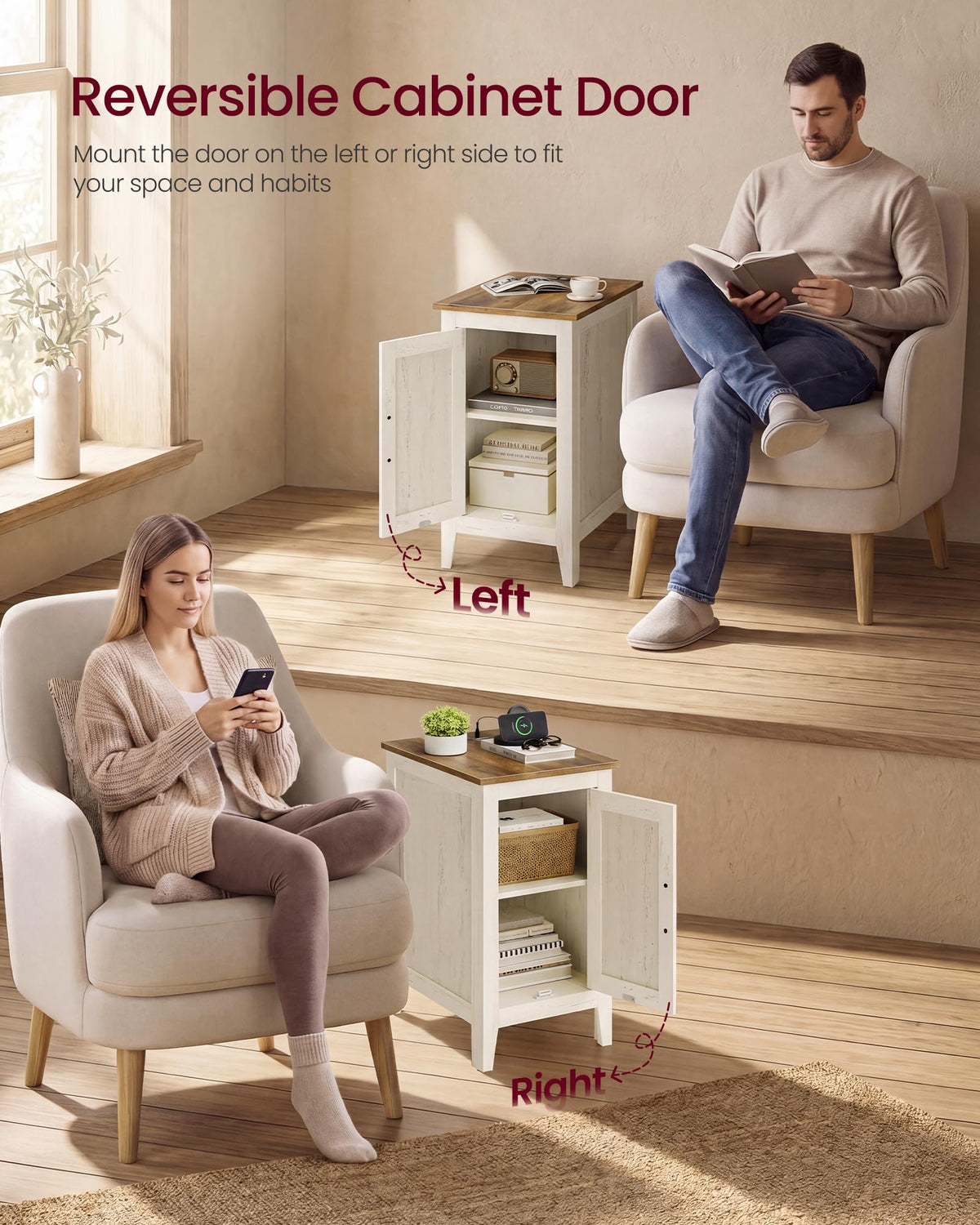 Side Table with Charging Station and Storage Cabinet P751265