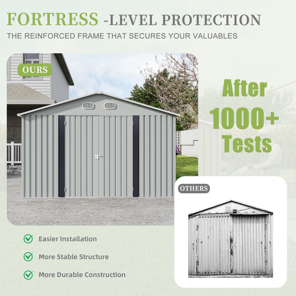 10x12 FT Metal Storage Shed with Lockable Doors and Sloped Roof A77348