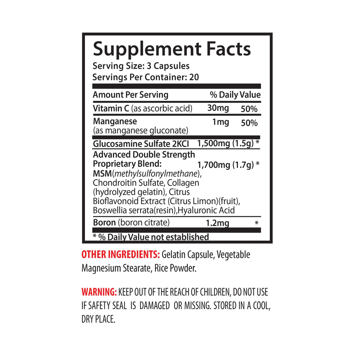 MSM Glucosamine Chondroitin Capsules 180 Tablets T1678