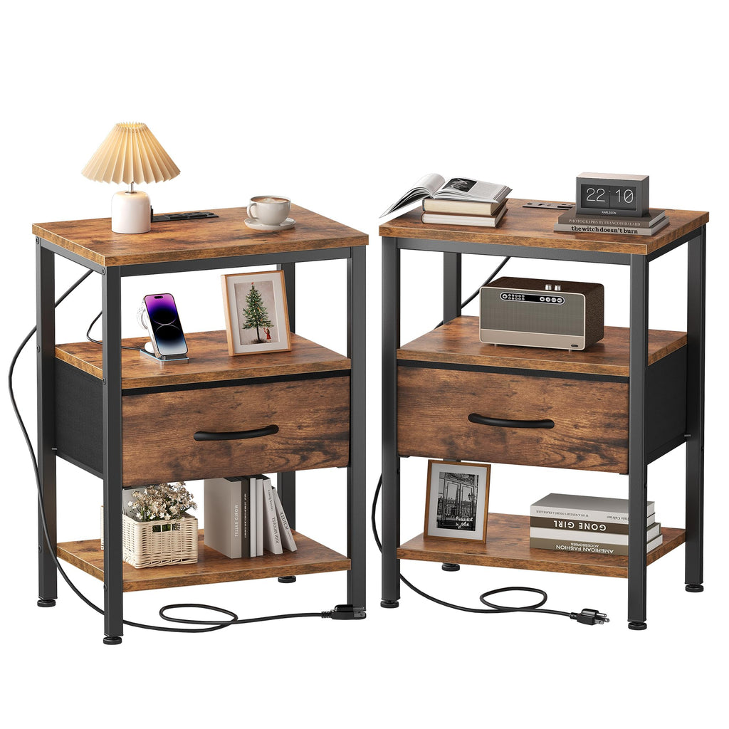 Nightstand with Charging Station and Fabric Drawer C4944
