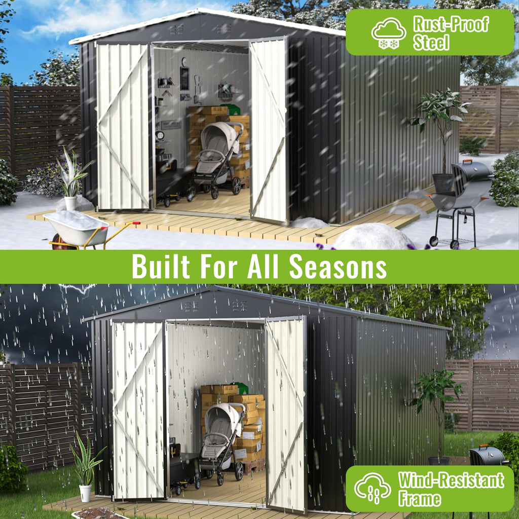 10X14 FT Metal Outdoor Storage Shed with Lockable Doors U136578
