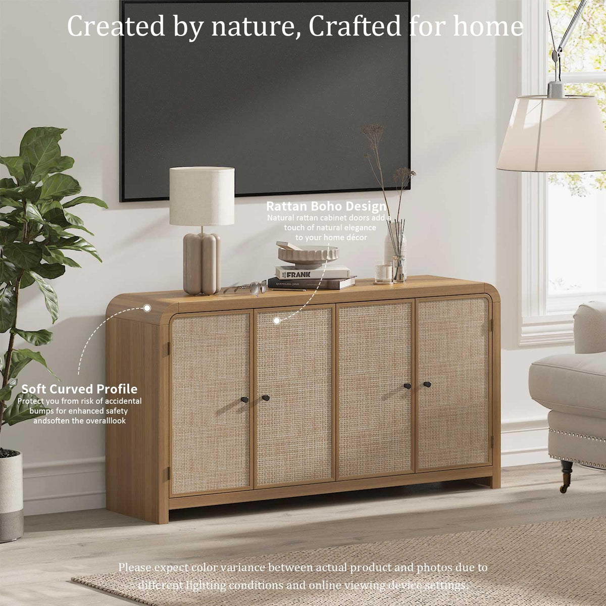 Oak Rattan Sideboard Buffet Cabinet H709329