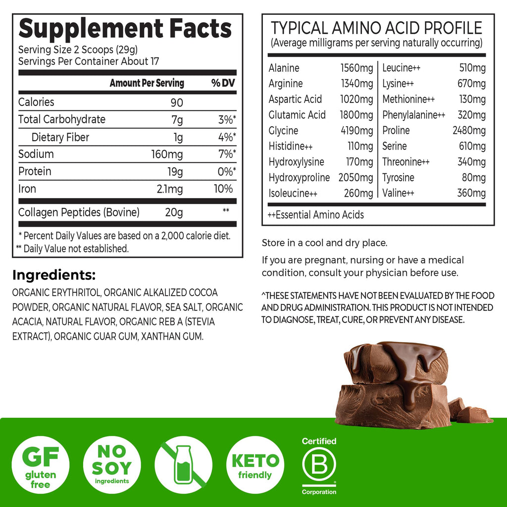 Hydrolyzed Collagen Peptides Powder, Chocolate, 1lb K496489